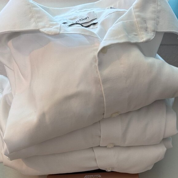 Calvin Klein Shirts Men's Size 17 White Steel + Slim Fit Stretch Wrinkle Free - Picture 7 of 9